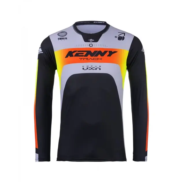 Wyjątkowa oferta Koszulka Cross/Enduro Kenny Racing Track Focus Grey Czarny/Szary/Żółty / Czerwony XL 251-3403011-5703