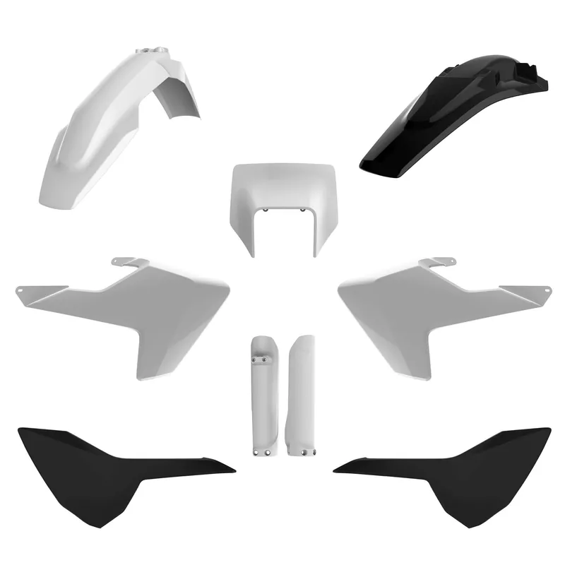 Taniej POLISPORT KOMPLET PLASTIKÓW (FULL KIT) HUSQVARNA TE/FE TPI ‘17-‘19 W ZESTAWIE TABLICA PRZEDNIA (8666900001) I OSŁONY AMORTYZARORÓW (8398900001) KOLOR CZARNY BIAŁY
