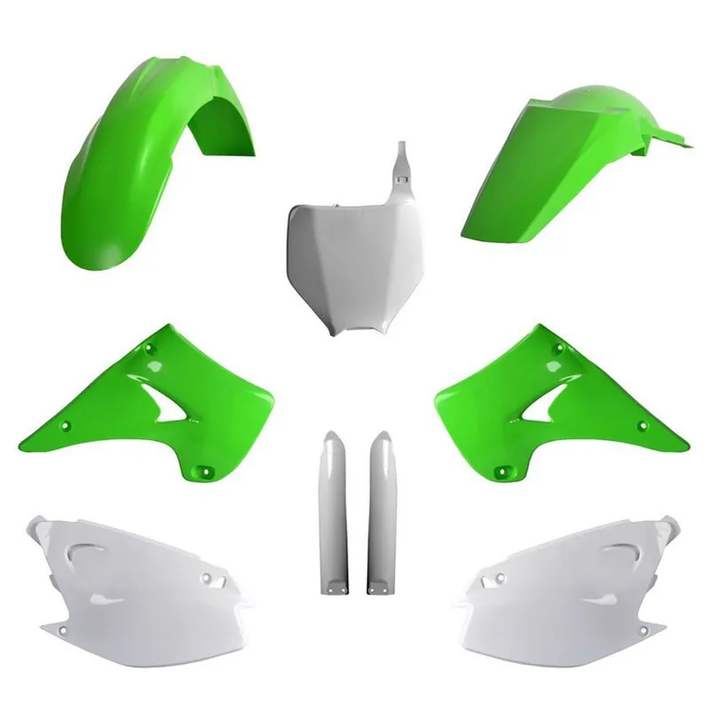 Oferta POLISPORT KOMPLET PLASTIKÓW (FULL KIT) KAWASAKI KX 125/250 ‘03 W ZESTAWIE TABLICA PRZEDNIA (8660800002) I OSŁONY AMORTYZARORÓW (8395000001) KOLOR ZIELONY OEM