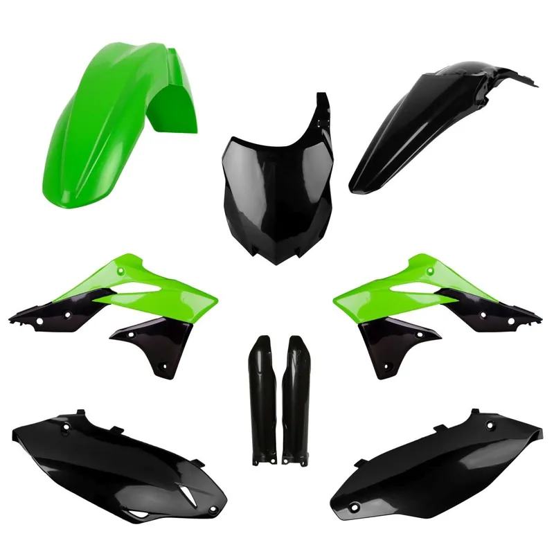 Zamów teraz POLISPORT KOMPLET PLASTIKÓW (FULL KIT) KAWASAKI KX 250F ‘13-‘16 W ZESTAWIE TABLICA PRZEDNIA (8659200003) I OSŁONY AMORTYZARORÓW (8351800002) KOLOR ZIELONY CZARNY OEM