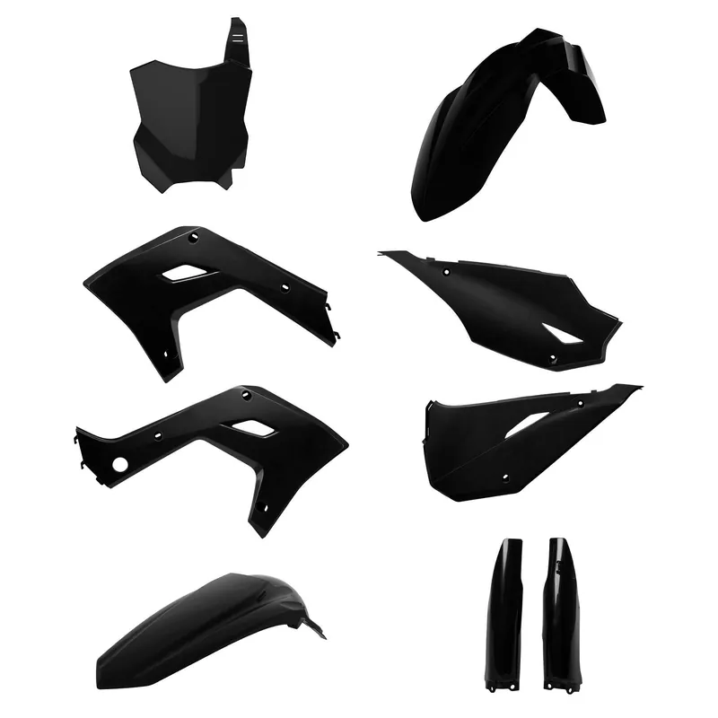 Tani POLISPORT KOMPLET PLASTIKÓW (FULL KIT) KAWASAKI KX 125 ‘03-‘08; KX 250 ‘03-‘08 (RESTYLING NA MODEL 2026) W ZESTAWIE TABLICA PRZEDNIA (8665900008) I OSŁONY AMORTYZARORÓW (8398000002) KOLOR CZARNY