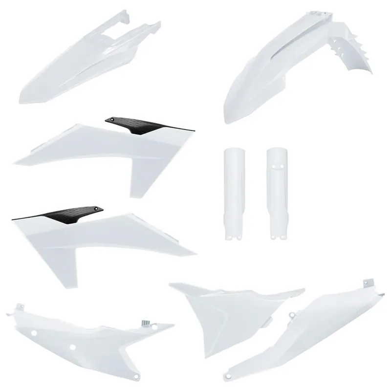 Ostatnie sztuki POLISPORT WYPRZEDAŻ KOMPLET PLASTIKÓW (FULL KIT) KTM EXC/EXC-F/XC-W/XC-WF TBI ‘24-‘25 W ZESTAWIE OSŁONY AMORTYZATORÓW (8352500001) KOLOR BIAŁY