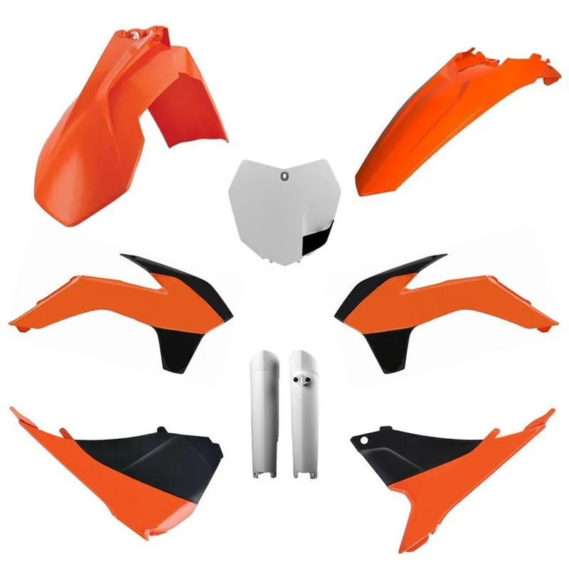 Zamów teraz POLISPORT KOMPLET PLASTIKÓW (FULL KIT) KTM SX/SX-F/XC-F ‘13-‘14 W ZESTAWIE TABLICA PRZEDNIA (8659100002) I OSŁONY AMORTYZATORÓW (8398500002) KOLOR POMARAŃCZOWY