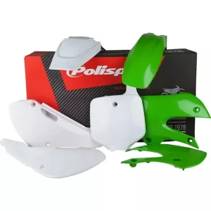 Zniżka POLISPORT KOMPLET PLASTIKÓW KAWASAKI KX 65 ‘00-‘25 W ZESTAWIE TABLICA PRZEDNIA (8661500010) KOLOR ZIELONO BIAŁY