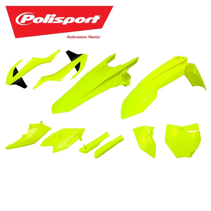 Wysoka jakość POLISPORT KOMPLET PLASTIKÓW KTM SX/SX-F ‘16-‘18 W ZESTAWIE TABLICA PRZEDNIA (8664900005) I OSŁONY AMORTYZATORÓW (8398600009) KOLOR ŻÓŁTY FLUO