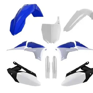 POLISPORT WYPRZEDAŻ KOMPLET PLASTIKÓW (FULL KIT) YAMAHA YZ 450F ‘10-13 W ZESTAWIE TABLICA PRZEDNIA (8678400001) I OSŁONY AMORTYZARORÓW (8352000001) KOLOR NIEBIESKO BIAŁY OEM - powystawowy, drobne rysy Wyprzedaż