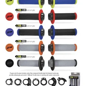 PROGRIP MANETKI PG708 OFF ROAD Z BLOKADĄ SCS LOCK-ON + 7 ADAPTERÓW ROLGAZU (22+25MM) KOLOR NIEBIESKI ZÓŁTY DWUSKŁADNIKOWE DŁ. 115MM FLUO (708-325) Kup online