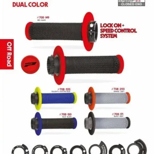 PROGRIP MANETKI PG708 OFF ROAD Z BLOKADĄ SCS LOCK-ON + 7 ADAPTERÓW ROLGAZU (22+25MM) KOLOR CZARNY NIEBIESKI DWUSKŁADNIKOWE DŁ. 115MM (708-150) Nie przegap