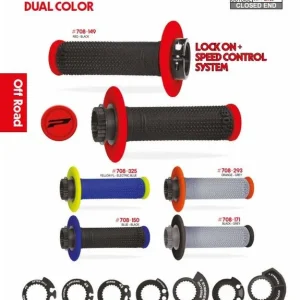 PROGRIP MANETKI PG708 OFF ROAD Z BLOKADĄ SCS LOCK-ON + 7 ADAPTERÓW ROLGAZU (22+25MM) KOLOR SZARY POMARAŃCZOWY DWUSKŁADNIKOWE DŁ. 115MM (708-293) Taniej