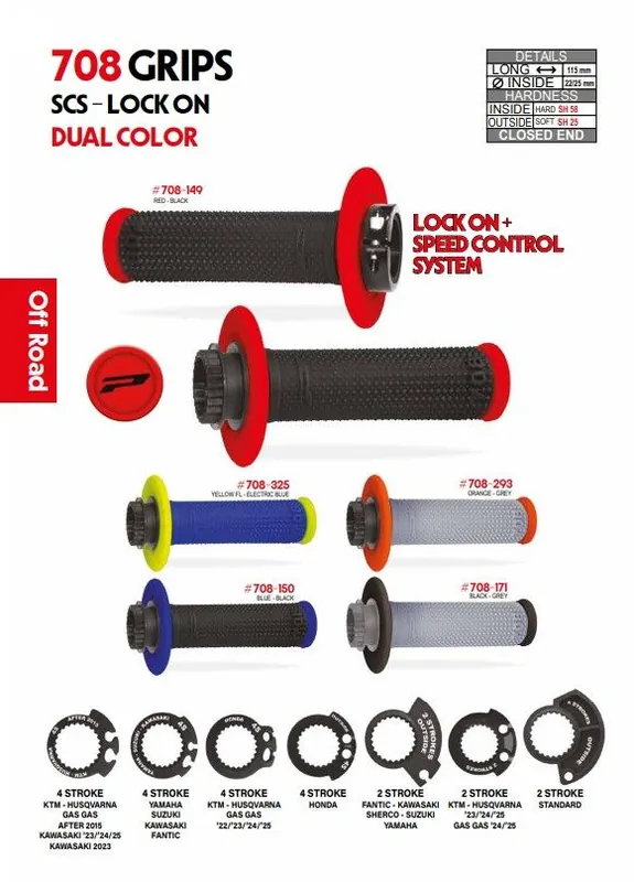 PROGRIP MANETKI PG708 OFF ROAD Z BLOKADĄ SCS LOCK-ON + 7 ADAPTERÓW ROLGAZU (22+25MM) KOLOR SZARY POMARAŃCZOWY DWUSKŁADNIKOWE DŁ. 115MM (708-293) Taniej