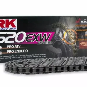 Nowość RK ŁAŃCUCH NAPĘDOWY 520EXW-128 (XW-RING) ZAKUWKA (CLF) W ZESTAWIE KOLOR STANDARD (POJEMNOŚĆ DO 750 CCM) (34,3 KN)