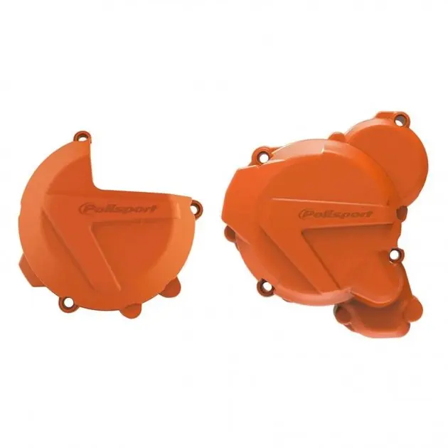 Bezpieczne zakupy Zestaw osłon pokrywy alternatora, sprzęgła i pompy wody KTM EXC/XCW TPI 250/300, Husqvarna TE TPI 250/350 pomarańczowy Polisport 90969