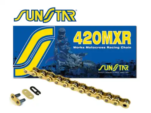 Kup teraz SUNSTAR 2025/03 ŁAŃCUCH NAPĘDOWY 420MXR-120G (420NZ3) MOTOCROSS DO 150 CCM (KOLOR ZŁOTY) (22,2KN) OTWARTY + ZAPINKA