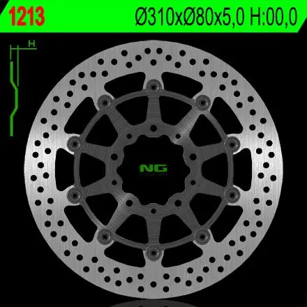 Tylko do końca tygodnia NG TARCZA HAMULCOWA PRZÓD KAWASAKI ZX6R 636 13-16, Z800 12-17, ZX10R 08-15, Z1000 14-20, ZZR1400 06-17, GTR1400 07-18, ZX14 07-15 (310X80X5) PŁYWAJĄCA