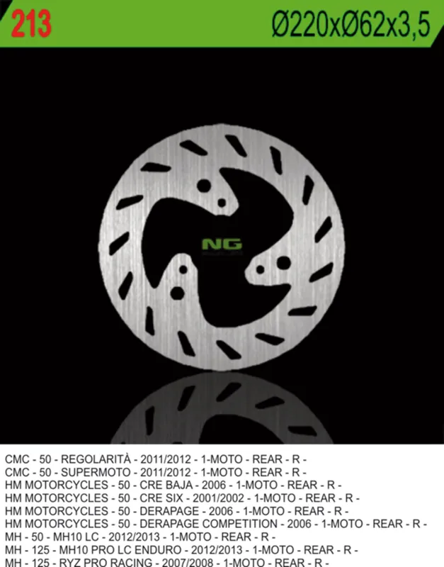 NG TARCZA HAMULCOWA TYŁ HM50 (CRE50) 01-06 (220X62X3,5) (3X10,5MM) Obniżka ceny