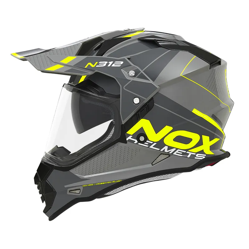 Oferta limitowana NOX KASK OFFROAD / TRAIL DUOSPORT (DUAL) N312 DRONE Z SZYBKĄ I BLENDĄ KOLOR SZARY/ŻÓŁTY FLUO ROZMIAR M