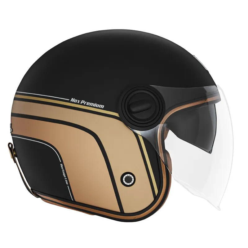 Bezpieczna płatność NOX PREMIUM KASK OTWARTY JET HERITAGE LINE KOLOR CZARNY MAT/ZŁOTY ROZMIAR XL