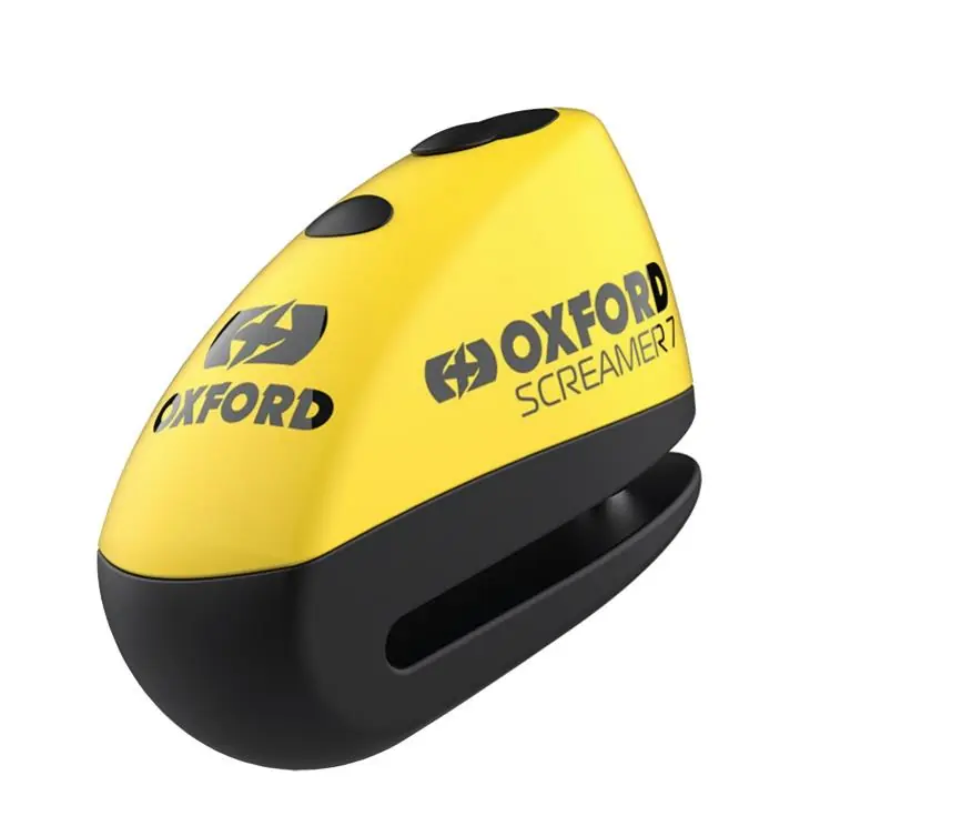 Bestseller OXFORD BLOKADA TARCZY HAMULCOWEJ Z ALARMEM MODEL SCREAMER XA7, TRZPIEŃ 7MM, KOLOR CZARNY/ŻÓŁTY FLUO (STARY KOD LK280)