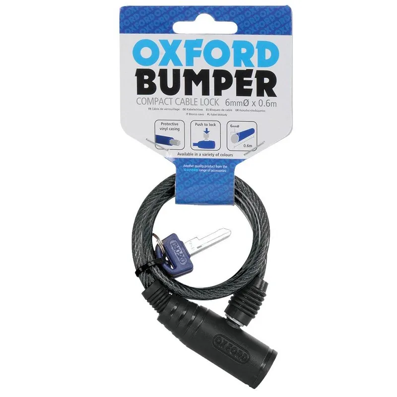 OXFORD ZABEZPIECZENIE ANTYKRADZIEŻOWE (LINKA) BUMPER CABLE LOCK SMOKE ZAMEK NA KLUCZ 6MM X 600MM KOLOR CZARNY Najlepsza cena