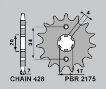 PBR ZĘBATKA PRZEDNIA 217515 (2175 15) SWM 125 ACE OF SPADES ‘22, VAREZ ‘17-‘21, RS125R ‘15-‘21, SM125R ‘16-‘21 (ŁAŃC 428) (MADE IN ITALY) Wybór klientów