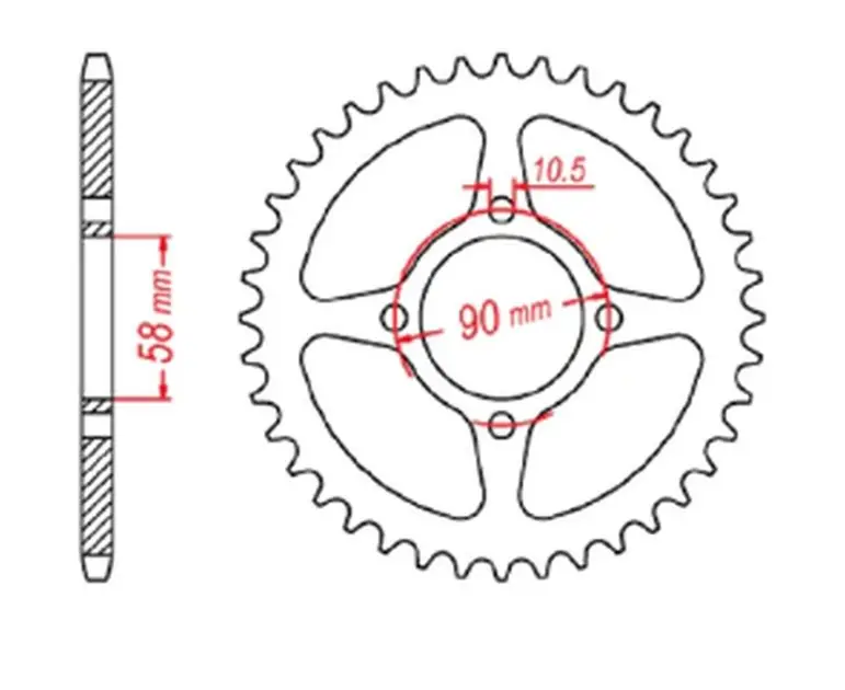 Zębatka tylna (45) Honda CBR 125, CB 125F (OTWÓR NA ŚRUBĘ 10,5mm) (ŁAŃC. 428) MTX PARTS 11-KTY-45 Ograniczona ilość