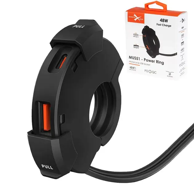 Motocyklowe gniazdo USB, USB C QC + PD MUS51 Power Ring eXtremestyle ROZ000051 Super okazja