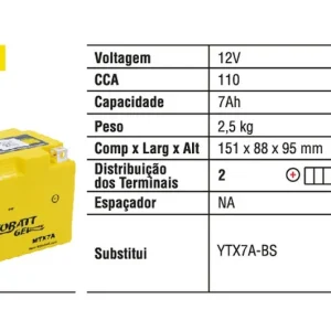 MOTOBATT AKUMULATOR ŻELOWY MTX7A (YTX7ABS) 12V 7AH 151X88X95 BEZOBSŁUGOWY - ZALANY (110A) (8) Okazja