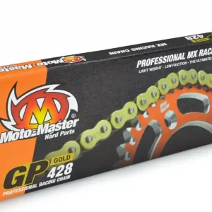 Niska cena MOTO-MASTER ŁAŃCUCH NAPĘDOWY GP-428 MX PROFESSIONAL MOTOCROSS RACING CHAIN BEZ ORINGÓW KOLOR ZŁOTY (134 OGNIW, ZAPINKA W ZESTAWIE)