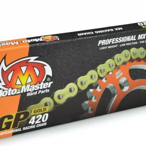Nie przegap MOTO-MASTER ŁAŃCUCH NAPĘDOWY GP-420 MX PROFESSIONAL MOTOCROSS RACING CHAIN BEZ ORINGÓW KOLOR ZŁOTY (134 OGNIW, ZAPINKA W ZESTAWIE)