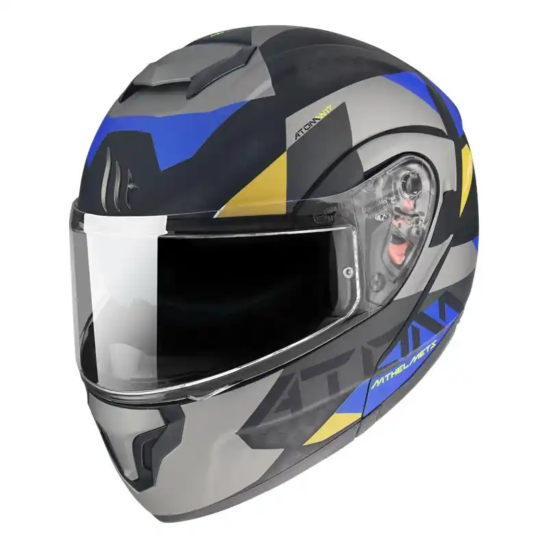 Bezpieczna płatność MT KASK SZCZĘKOWY FLIP-UP ATOM SV W17 A2 MATT GRAY Z BLENDĄ KOLOR CZARNY/SZARY/NIEBIESKI MAT ROZMIAR L