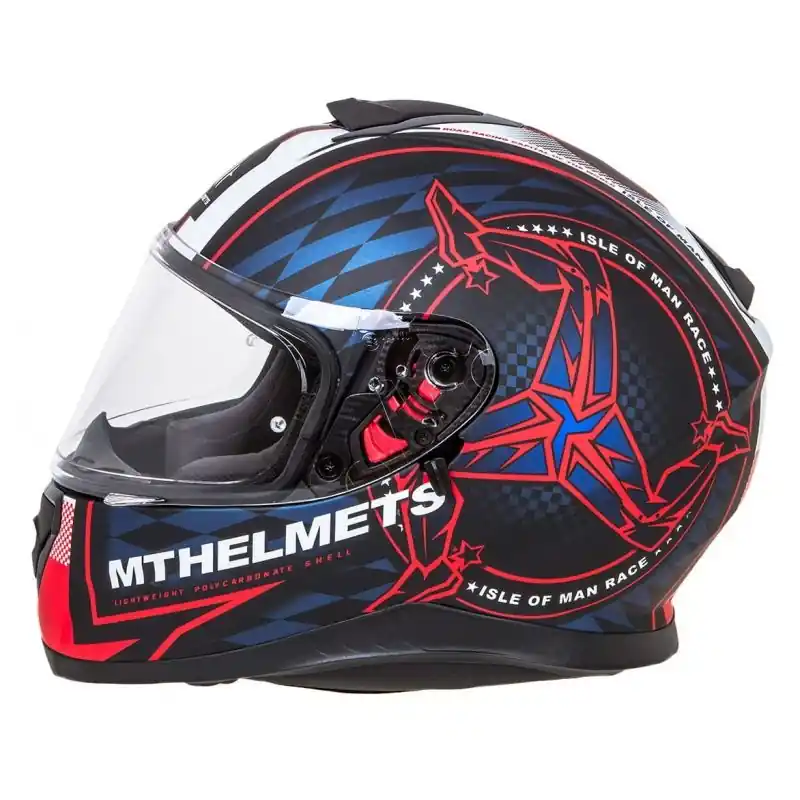Zniżka MT WYPRZEDAŻ KASK WYPRZEDAŻ INTEGRALNY THUNDER 3 SV ISLE OF MAN Z BLENDĄ KOLOR CZARNY MAT/CZERWONY/NIEBIESKI (BIAŁY PAS) ROZMIAR XS